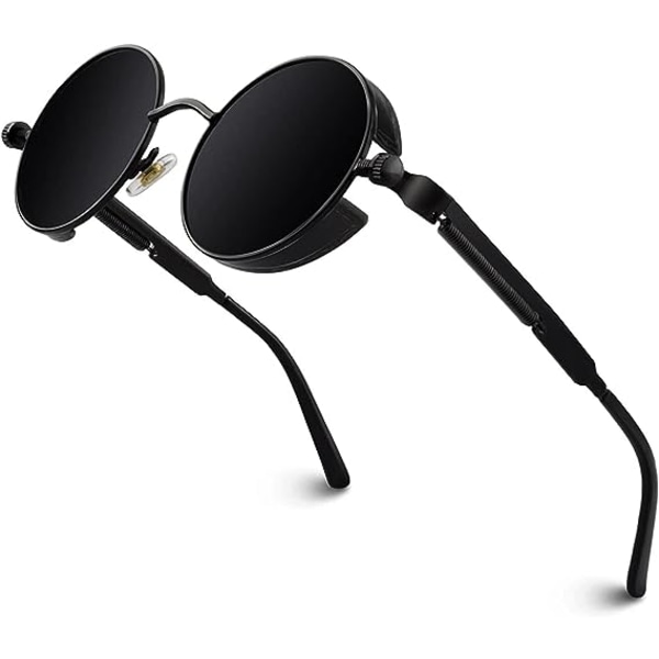 Polariserade solglasögon rund retro metallram Steampunk för män och kvinnor unisex med skydd