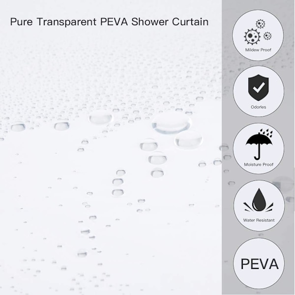Transparent Bruseforhæng PEVA Bruseforhæng Skimmelresistent Og Vandafvisende Bruseforhæng 180x180cm