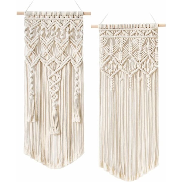 LITZEE 2 st Macramé väggbonad Boho Deco Chic vävd gobeläng - Vacker lägenhet rum bröllop lägenhet rum dekoration hem inredning, 35*65cm
