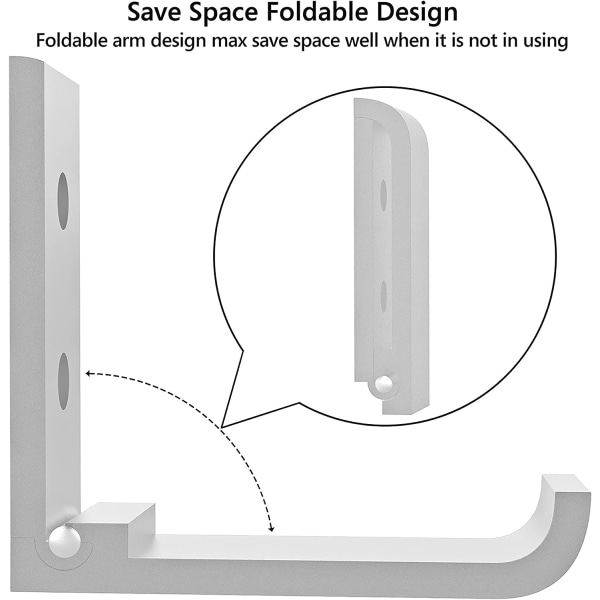 2 stk sammenleggbar hodetelefonveggfeste, hodetelefonveggfeste, veggkrok i rustfritt stål, støtter opptil 1 kg med tape, 20 kg med skruer, festet kommer med