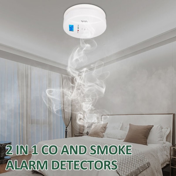 Kuliltealarm og CO 2 i 1 røgalarm Røgkombination til hjemmealarm og LED-skærm køkken kulilte- og røgalarm