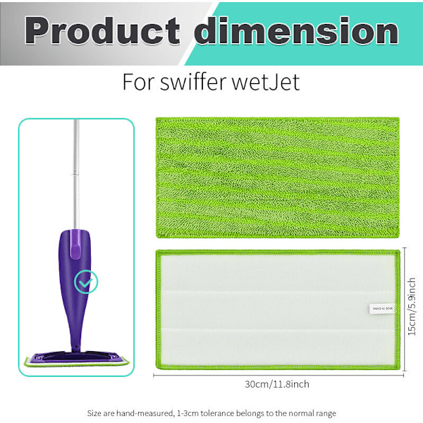 3-pack Återanvändbara Moppdynor Ersättning Kompatibla med Swiffer Wet Jet Moppar, Torra & Våta Använda Refilldynor för Wet Jet 12\" Mopp, Hållbar Våtspraymopp Ersättning