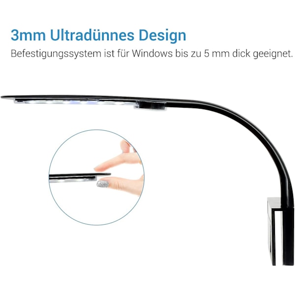 Sort skal Led Akvarielys Lampe Clip, Ultra-tynd Akvarielampe Med Lys, 24 Led Akvarielys（Hvidt og blåt lys）