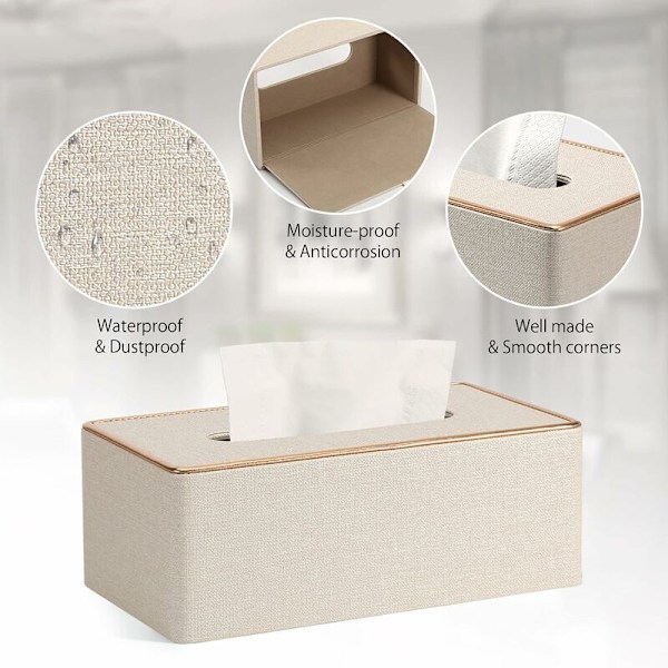 Håndkleboksdeksel for barn, beige tetthetsboksstøtte i rektangulært skinn kleenex for hjemmedekorasjon/kontor/bil/bil