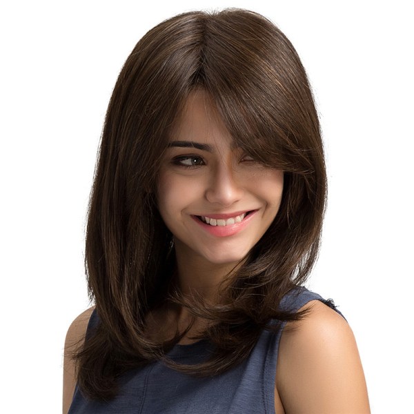 Partial Shoulder Length Wig Medium Length (Black Brown), Bob Straight Synthetic Hair, Women's Full Wig Lace Wig Heat-Resistant Fiber Gel Free Hair H