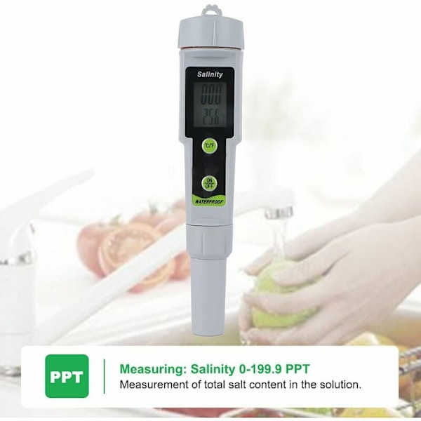 Salthaltsmätare, 2-i-1 pH digital mätare tds vattenkvalitetstestare för temperatur havsvatten salthalt saltvatten swimmingpooler akvarier fiske