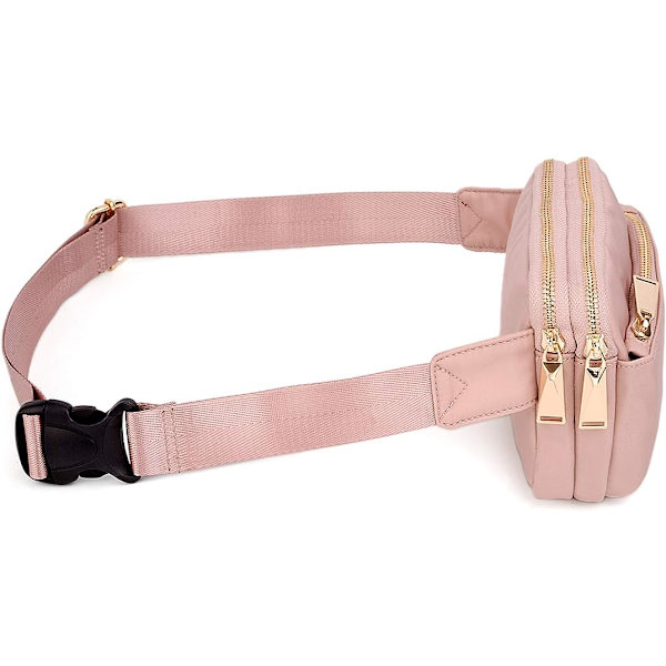 Midjeväska för kvinnor (rosa), midjeväska för män, vattentät och elegant, lätt och chic, med 3 dragkedjefickor