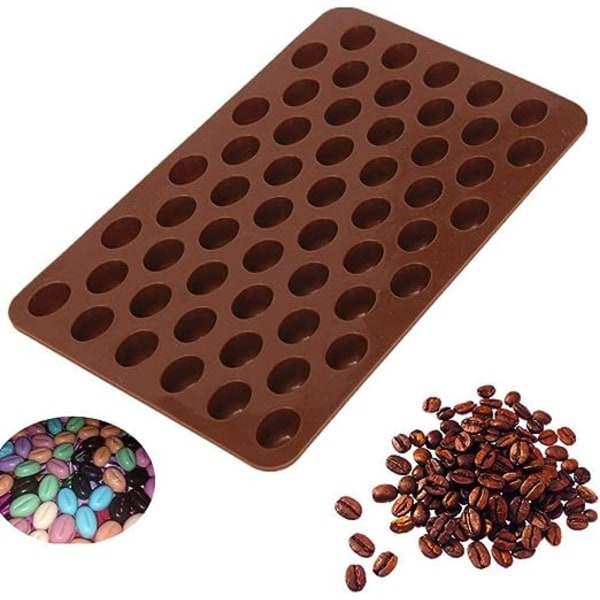 55 Hål Kaffebönformad Chokladform 3D Non-Stick Silikonform för Kakor, Fondanter, Geléer, Isbitar
