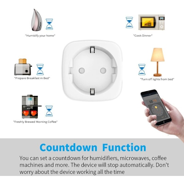Smart WiFi-kontakt: 16A WiFi Smart-kontakt med timer och nedräkningsfunktion, Energimätare Smart Socket Switch Fungerar med Alexa