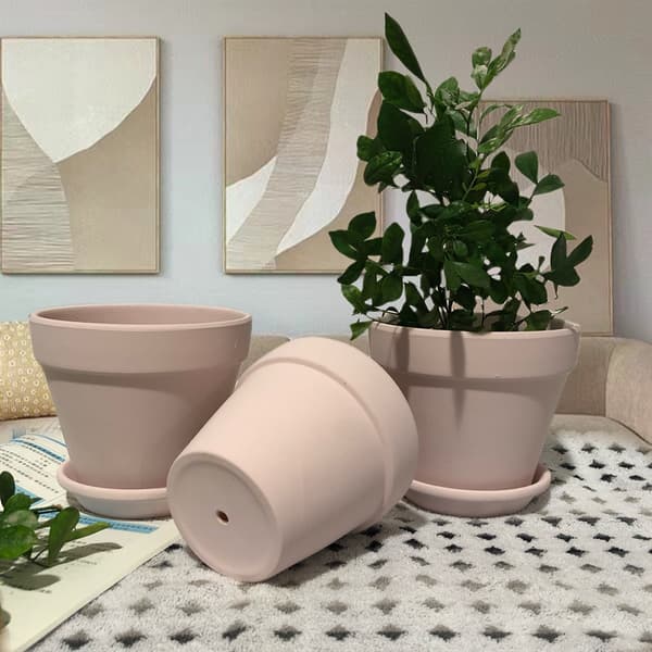 Rund Planter - Lett innendørs utendørs plastplanter med dreneringsplugg, rustikk stein