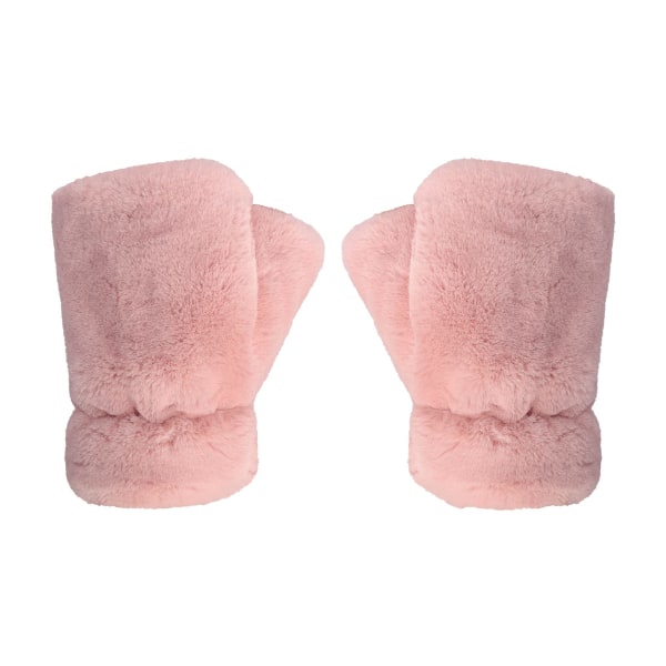 Dam fingervantar vinter varma vinterkörning skrivmaskiner handskar bekväma lurviga varma halvfingerhandskar handkläder mjuk konstgjord päls (rosa)