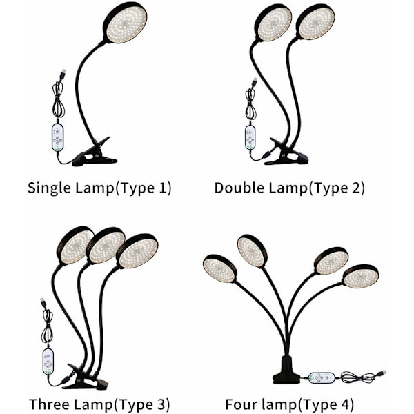 LED LEVE LA LUMIER A FULL SPECTL Fuld Spektrum Hvidt Lys 4/8/12 Timer 5 Lysstyrke Niveauer Clip Plantevækstlys til indendørs planter SUNLIK