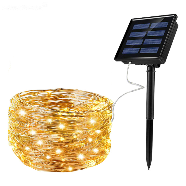 Solcellestrenglys (12m), LED kobbertrådlys, eventyrlys,