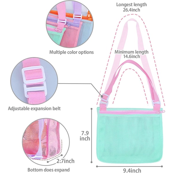Mesh strandtaske (pink), skal net håndtaske, foldbar shell collecti