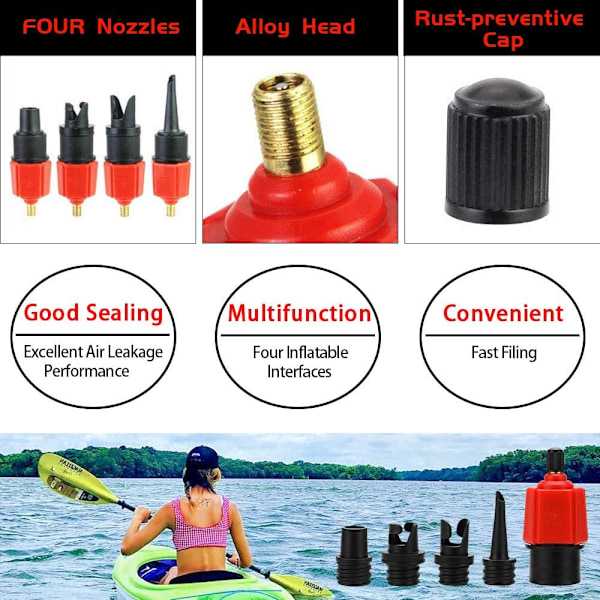 Båtluftsventilsadapterkit, båtventilsadapter gummibåtsuppblåsningsadapter, SUP-pumpkanotluftpumpsomvandlare för stand up paddle board/uppblåsbar rodd