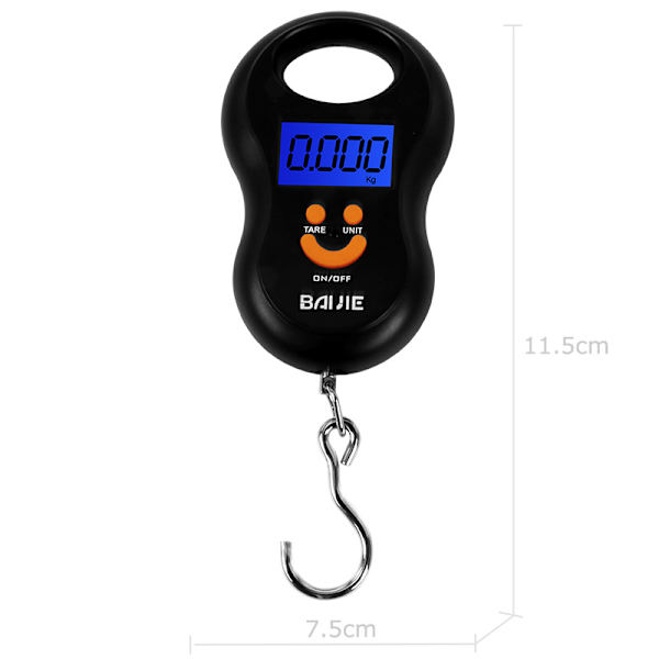 Musta - 1 kpl kannettava matkatavara-asteikko / ripustettu matkatavara-asteikko 110lb / 50kg matkatavara-asteikko Taustavalaistu LCD kalastuskoukulla ripustukseen ulkoilmakotiin