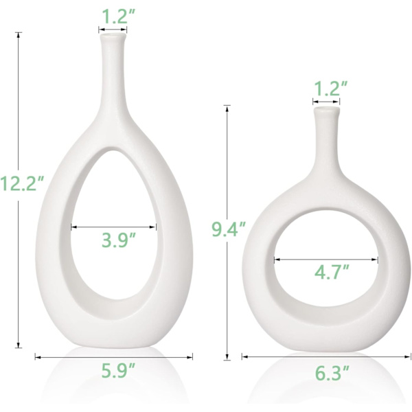 2 set moderna dekorativa ihåliga ovala vaser, vardagsrum, kök, kontor, hem, bord (30cm+25cm)