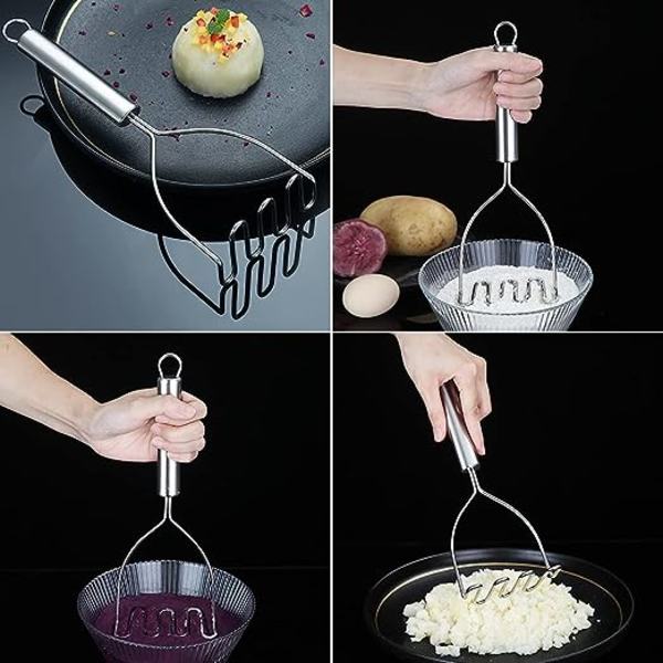Kartoffelmoser, (9 tommer) Heavy Duty Rustfrit Stål Metal Kartoffelmoser Med Spejlpolering, Kartoffelmoser Redskab, Håndholdt Kartoffelmoser, Puree