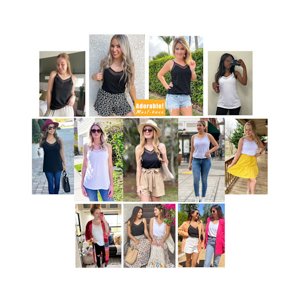 Sommer Tank Tops for Kvinner V Hals Spaghetti Stropp Camisole Løs Passform Ermeløse Skjorter（L Svart）