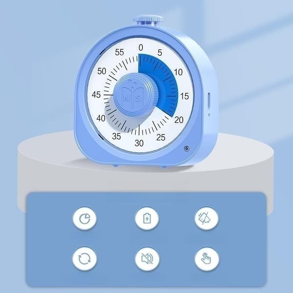 Gjenladbar visuell timer, timer med ringetone og vibrasjonsmodus, 60 minutters nedtellingstimer, barnetimer, visuell timer for barns læring, kjøkken (Bl