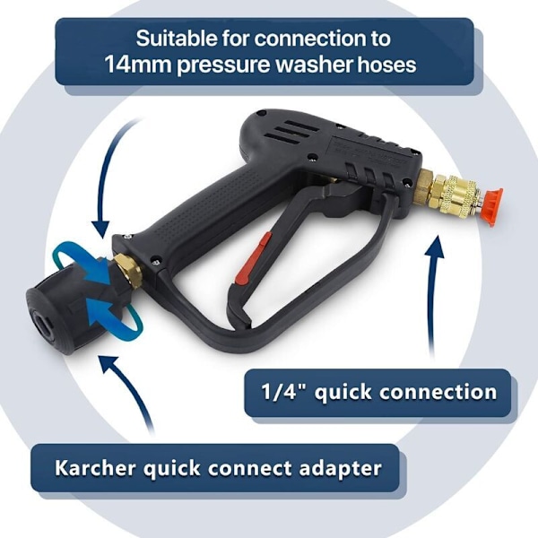 Højtryksrenserpistol, 4000 psi, M22 (14 mm) interface og Karcher quick interface med 5 vandstråledyser til bilrengøring