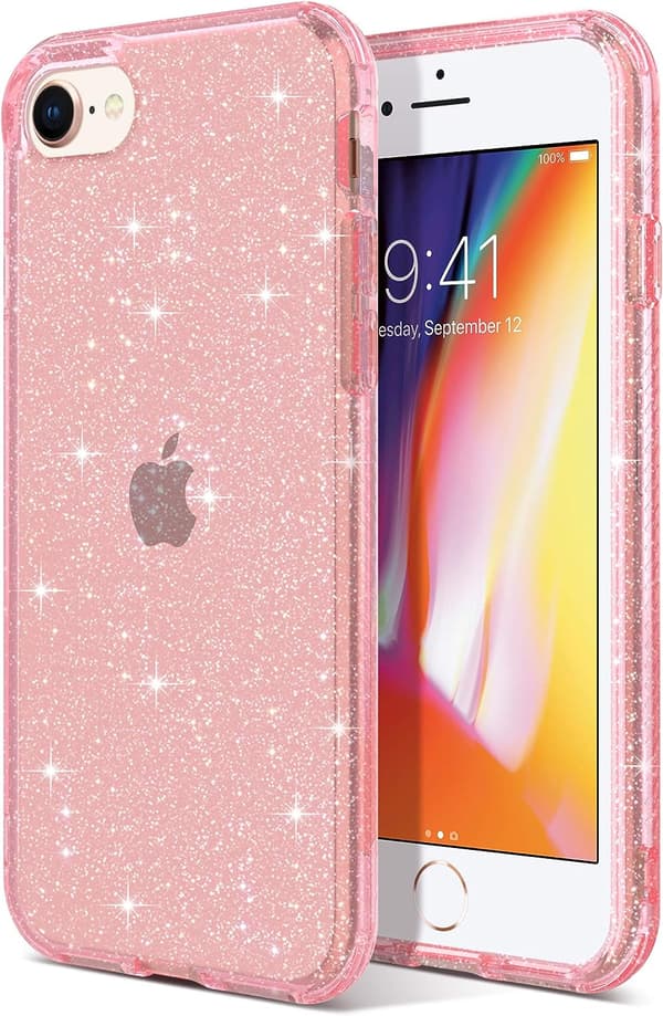 iPhone SE 2022 Glitter Case, iPhone 8/7 Transparent Case Soft TPU Bumper Protective Shockproof Anti-Scratch Cover for Apple iPhone SE 2020/iPhone 8/