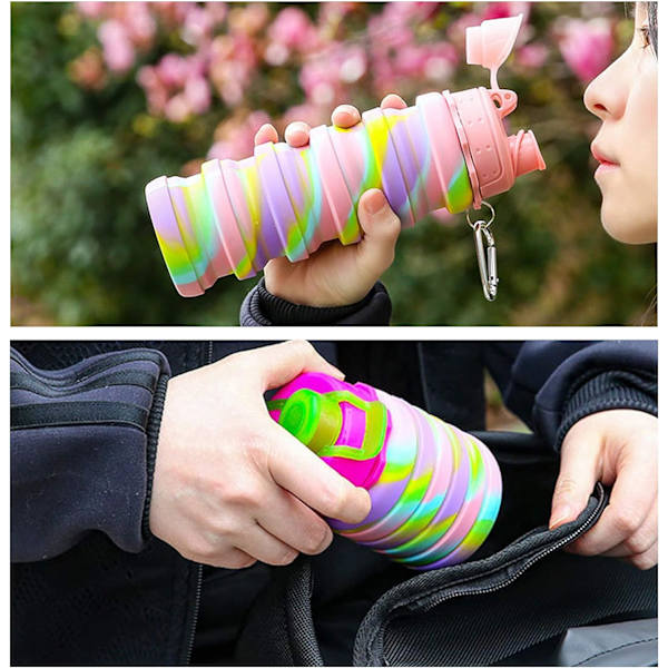Sammenklappelige Vandflasker 500ML Sammenklappelig Vandflaske BPA Silikone Genanvendelig Vandflaske Camping og Vandreture Vandflasker Bærbar Sammenklappelig Vand
