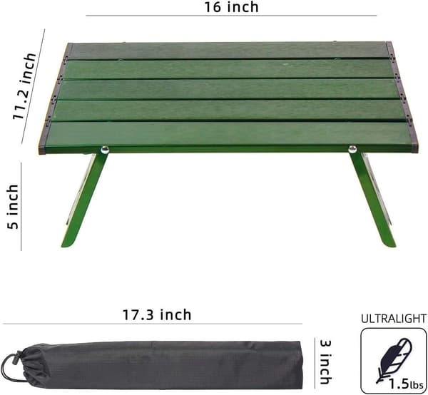 Hopfällbart Strandbord i Aluminium, Bärbart Campingbord Ultralätt, Grönt