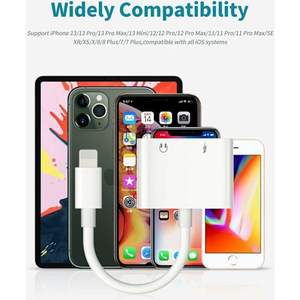 4-i-1 hodetelefonadapter for iPhone, [Apple MFI-sertifisert] iPhone-distributør med to Lightning-musikkporter, lading, samtale, kontroll av ledningskonverter C