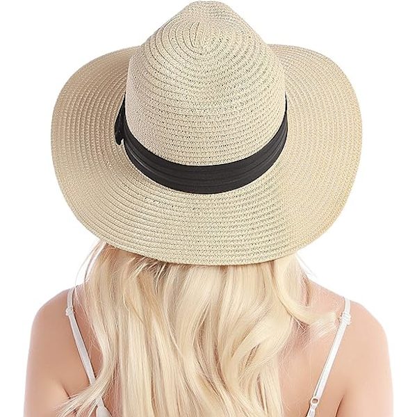 (Off White) Halmhatt för kvinnor - Strandhatt - Sommarhatt - UV-skydd
