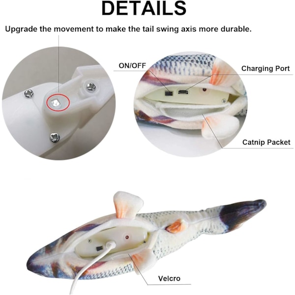 Floppy Fish Kattleksak - Elektrisk Plysch Simuleringsfisk för Innekatter, Interaktiv Tuggleksak & Sparkleksak
