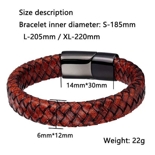 Mænds Armbånd Rustfrit Stål Magnetisk Spænde Retro Brun Læderarmbånd Mænds Gave Håndledsrem
