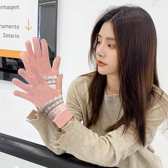 Dame Vinterhandsker Termiske Strikkede Handsker Varme Touchscreen Vindtætte Handsker med Fleecefor