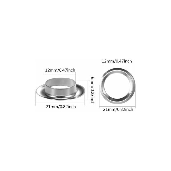 GROMMET OEILLE KIT, 12 mm Ieillet -sarja Metallityökalut Silmukat 100 Set Kit d'oelets Silmukat Peitteille Couture Canvas Tente -korjaukseen, 1/2 tuumaa