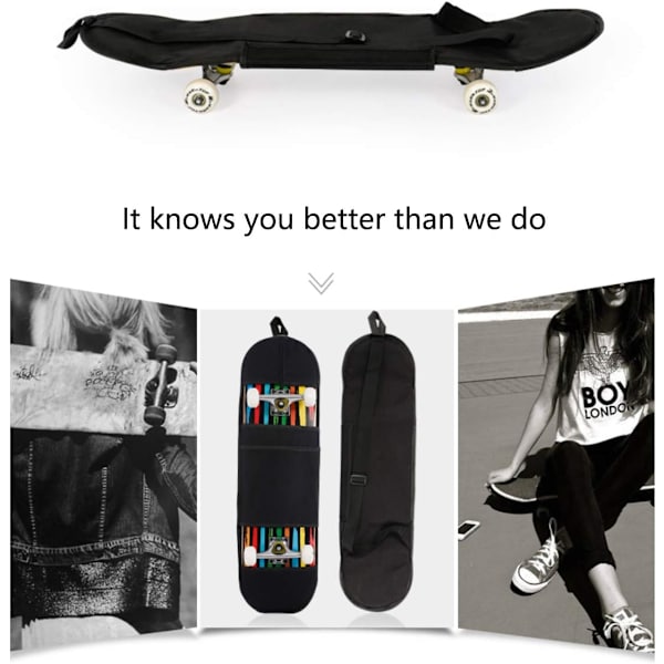Skateboard Rygsæk (80*20cm), Skateboard Beskyttelse, Skateboard Rygsæk - Sort, Universal til 7.75, 8 og 8.25 Tommer Skateboards