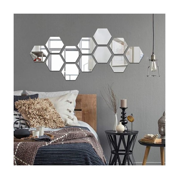12 st självhäftande akryl spegel väggdekal väggspegel vardagsrumsinredning 23 cm x 20 cm (hexagon, silver)