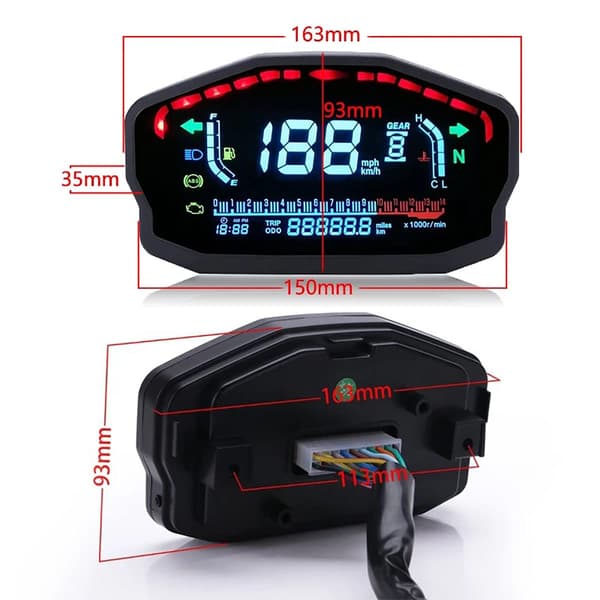 Universal motorcykel speedometer odometer odometer speedometer, LED LCD digital tachometer baggrundsbelysning odometer til 1, 2, 4 cylindre