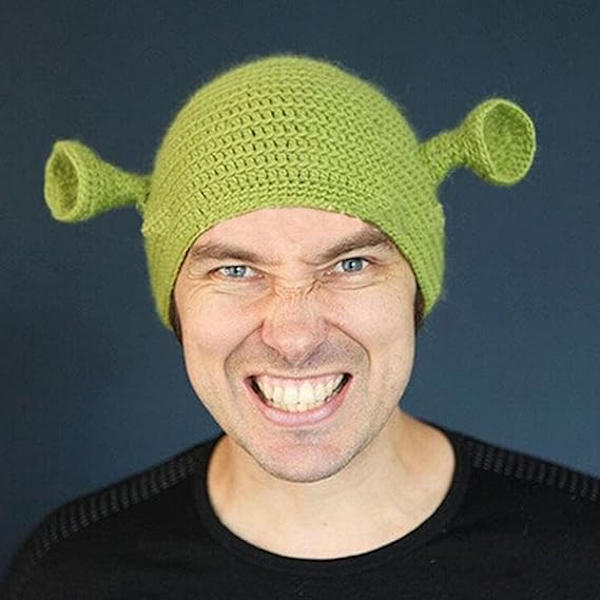 Fletninger Shrek C Håndstrikkede Uldhuer, Strikkede Huer Grønne Huer, Håndstrikkede Uld Vinterhuer Cosplay Tegneseriehatte til Kvinder og Mænd