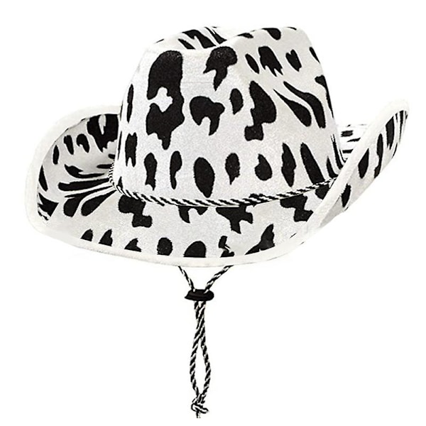 Cowboyhatt med roligt ko-tryck, unisex, svart och vit cowboyhatt