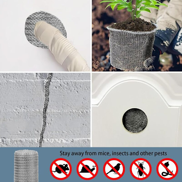 Anti-gnagerbarriere, rustfritt stål fylling for veggsprekker, dobbeltlags metallnettrull, egnet for garasjen til hagehuset, 12,7 cm x