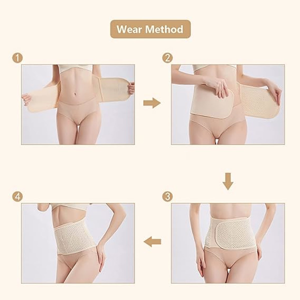 Postpartum Bælte, Beige Farve, Åndbart Justerbart Bælte til Kvinder, Postpartum Support C-Sektion Recovery Bælte, Abdominal Korset Slankende Shapewear