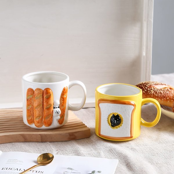Kattebrød Kaffe Krus, 15oz Porcelæn Katte Te Kop, Søde Katte Gaver til Kvinder og Mænd (Hvid)