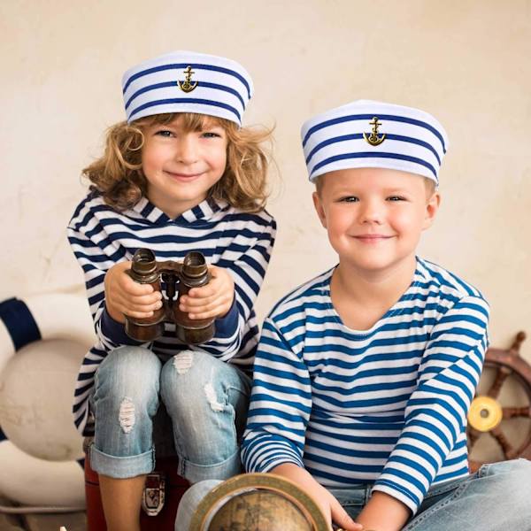 Blå och vita sjömanshattar sjömanshatt för kostymtillbehör, maskeradfest (3-pack)