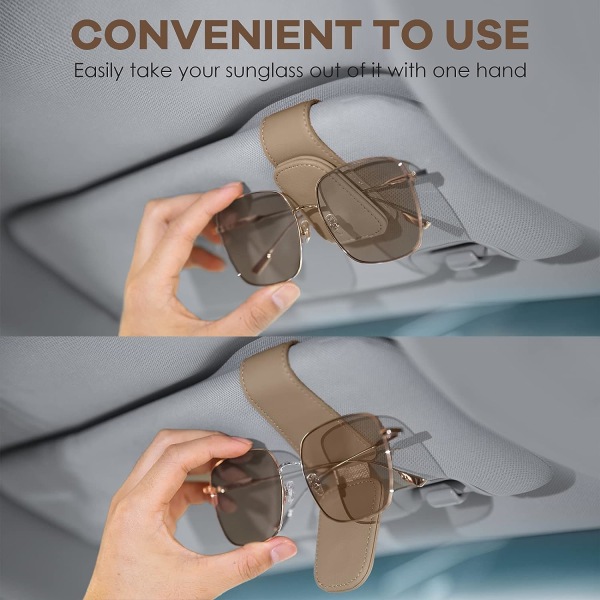 Bilsolbrillerholder, sæt med 2 universelle magnetiske bilsolbrillerholder i læder til solskærm (beige)