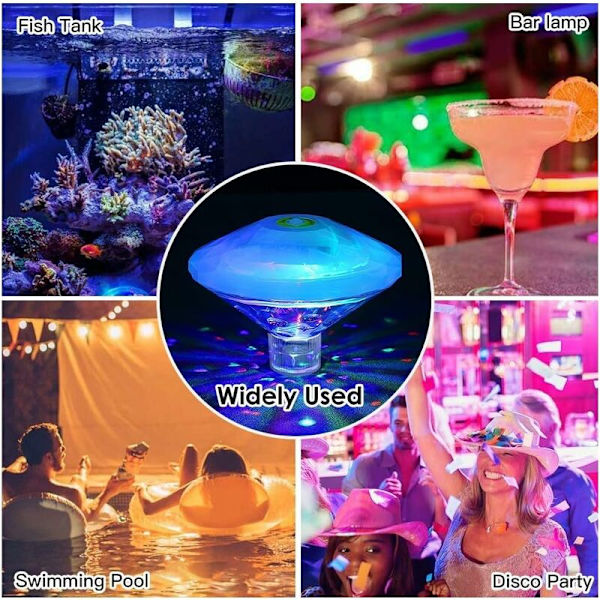 Damlys til dammen, RGB undervandslys til diskofest, flerfarvede swimmingpool-lys med 7 lystilstande til springvand, swimmingpool, bar osv. Fl