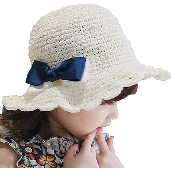 Ris Vit - 1 st Baby Halm Sommarhatt Flickor Blomhatt Barn Solskydd Resor Strand UV-skydd