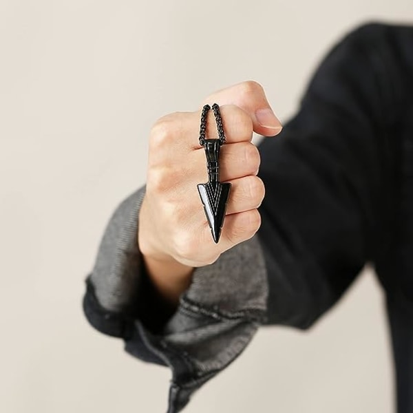 Herre trekant halskæde (sort), Viking perle vedhæng herrearmbånd tog pil Viking stil, rustfrit stål lagkæde smykker gave til far,