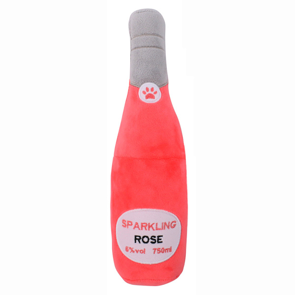 Plush Leksak för Hundar med Kvittrande Ljud, Tryckt Champagne Tequila Flaska Form, Tålig Mot Hundbett, Rengör Tänderna, Tuggleksak för Husdjur
