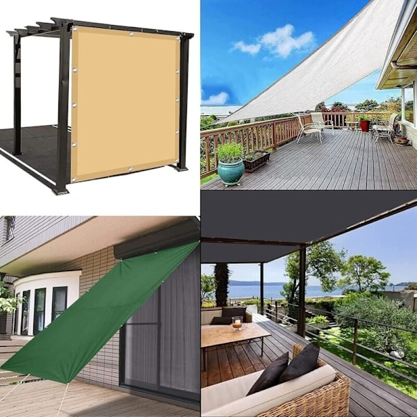 Rektangulær vandtæt solsejl 2 x 3 m Beskyttelse af 98% lærredsskygge UV-stråler, med 1,5 m snore til udendørs, have & terrasse, beige beige, beige