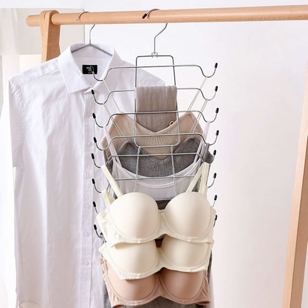 Pladsbesparende holdbar tank top bøjle og bh-arrangør - Sammenklappelig metalbøjle, 16-i-1 pladsbesparende garderobeskabarrangør